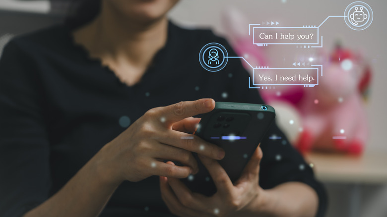 Woman using a chatbot on her iPhone