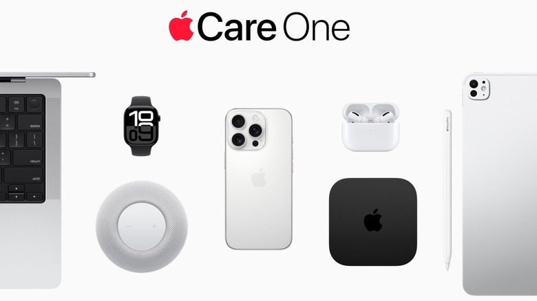 Promotional image of AppleCare One with several Apple products