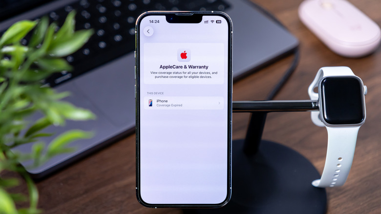 An iPhone displays the AppleCare warranty screen