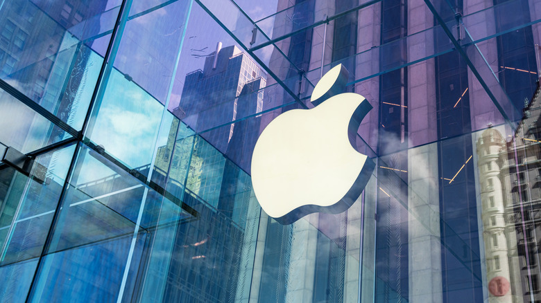 The Apple logo on a building
