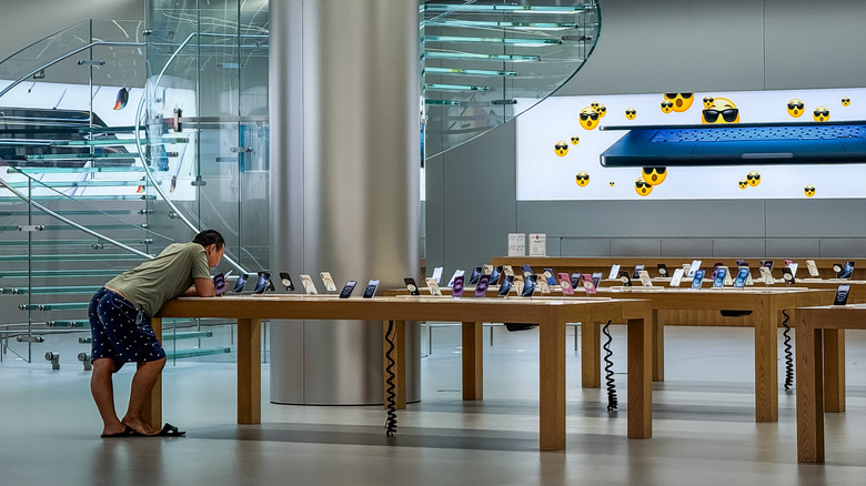 An iPhone display at an Apple retail store in China