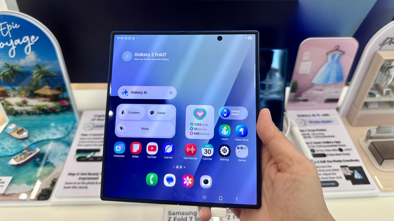 Galaxy Z Fold 7 foldable phone in hand.