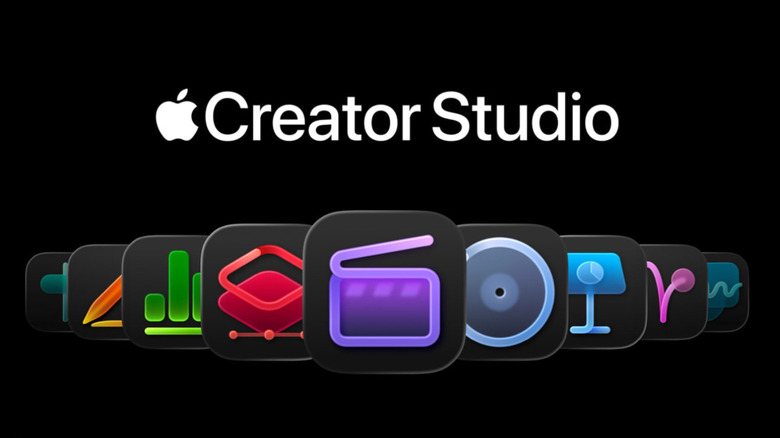 Image shows the Apple Creator Studio logo and the nine apps that will be available in the bundle
