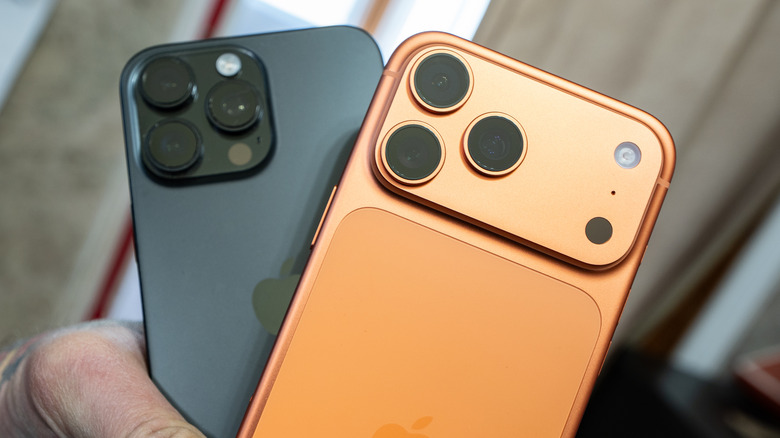 a person holds an iPhone 17 Pro and Pro Max