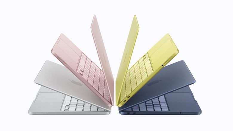 Apple's new MacBook Neo in four different finishes.