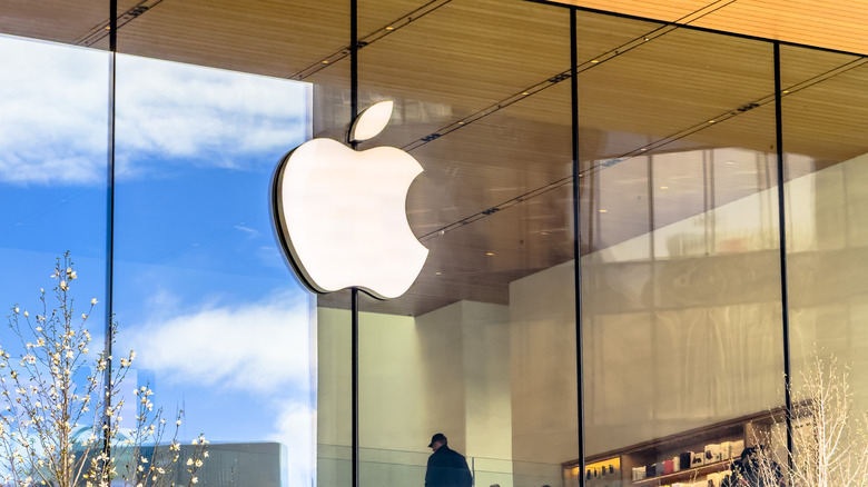 Apple logo outside an Apple retail store