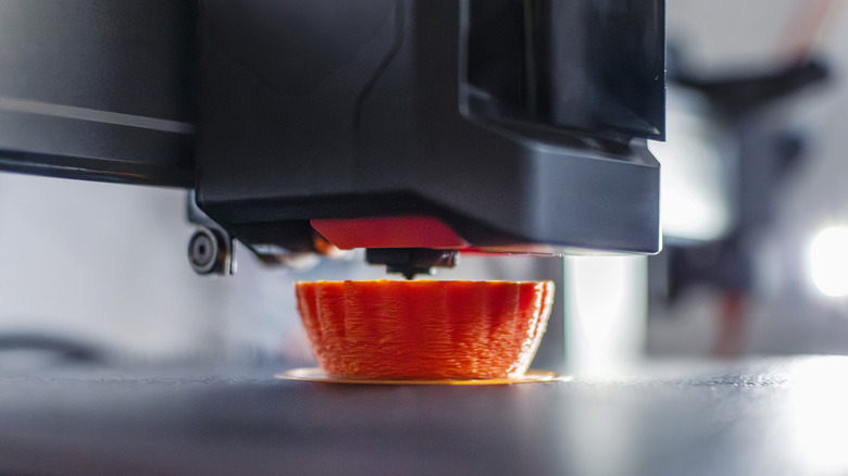 Close-Up of bowl-like item being printed on a 3D printer