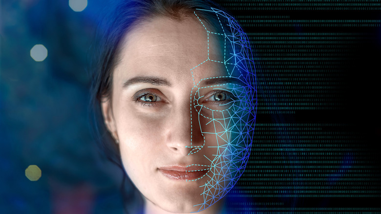 Portrait of a woman turning virtual