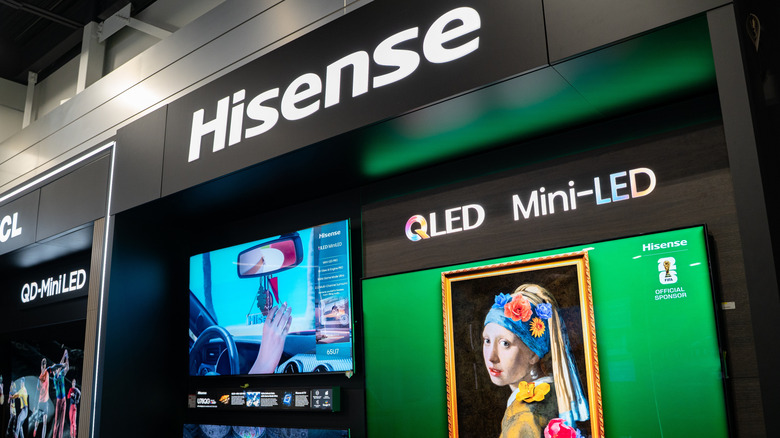 A Hisense Mini LED TV on display at a retail outlet.