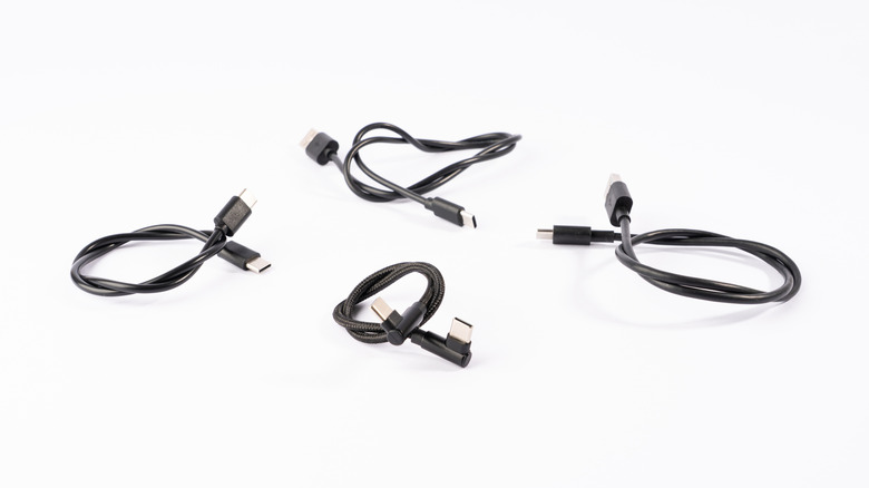 USB-C cables come in many varieties, including ones with right-angle adapters.