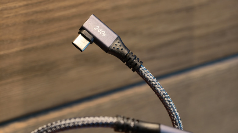 A sturdy 6-inch USB-C cable with a right-angle connector.