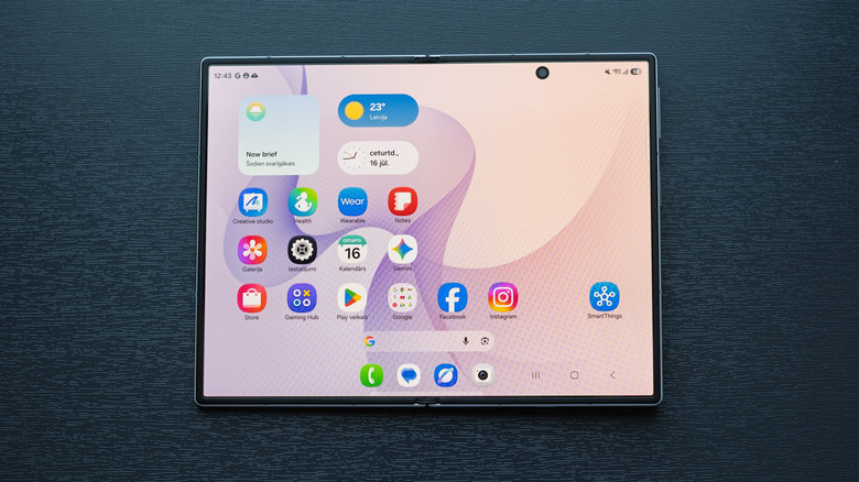 A Samsung Galaxy Z Fold 8 with its internal display opened flat.