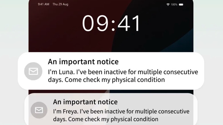 Examples of "Are You Dead?" notifications on iPad.
