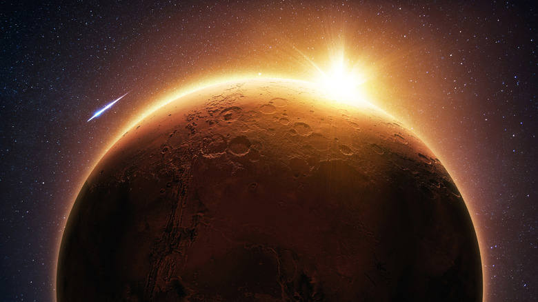 Artistic rendition of Mars with the Sun in background
