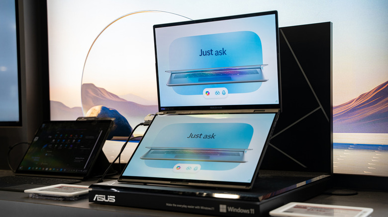 The dual screen Asus Zenbook on a desk