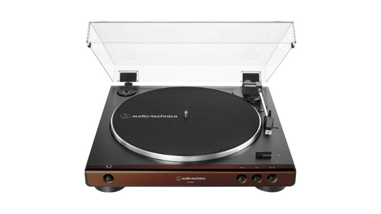 Audio-Technica's AT-LP60X-BK Turntable in brown and black color