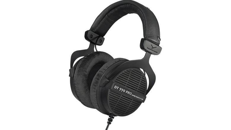 An Amazon promotional photo for the Beyerdynamic DT-990 Pro headphones, the headphones are displayed against an all-white background
