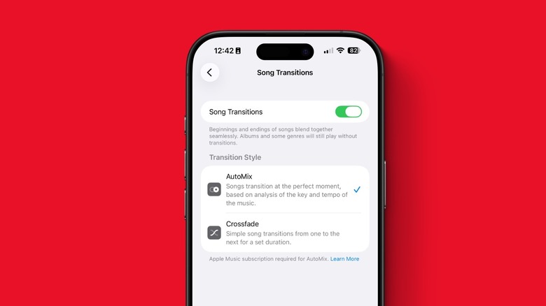 Users can choose between AutoMix, Crossfade, or neither of them