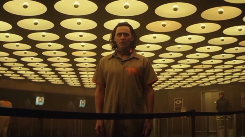Loki (Tom Hiddleston) imprisoned at the TVA during the "Loki" season 1 events.