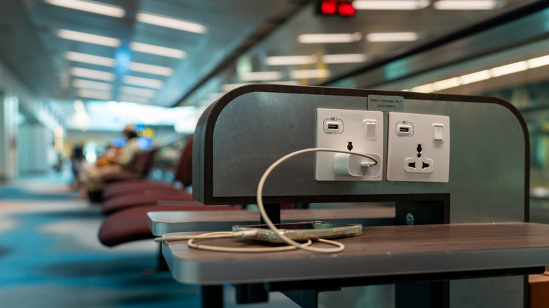 A USB charging station in an airport