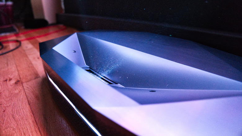 Close up of the Aetherion Max showing the sharp lines and Cybertruck style design