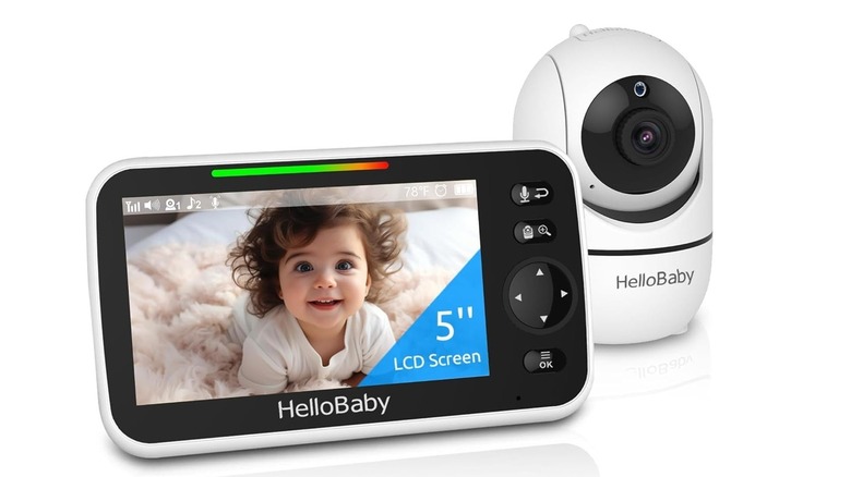 The HelloBaby HB6550 baby monitor and its camera, on a white background.