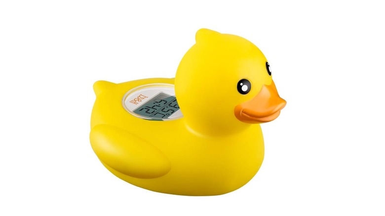 The b&h baby bath thermometer showing a temperature reading, on a white background.