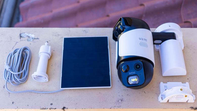 Baseus Security PrimeSentinel U2 Pro security camera, solar panel, and installation parts