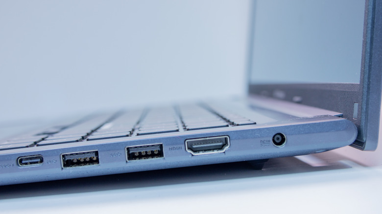 Side view of a laptop, showing its ports.