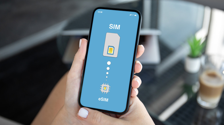 A diagram of a SIM card and eSIM on a smartphone.