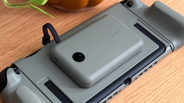 Belkin's Charging Grip accessory attached to a Nintendo Switch 2