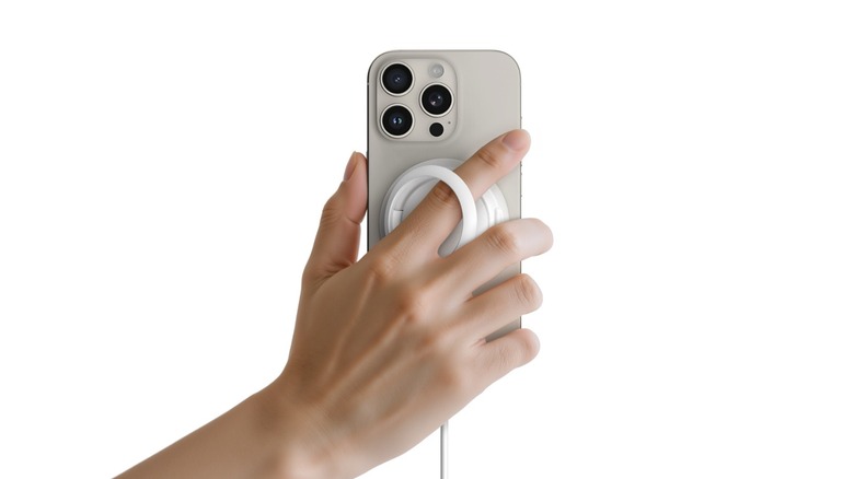 Belkin's new UltraCharge Magnetic Charger 25W on an iPhone 16 Pro