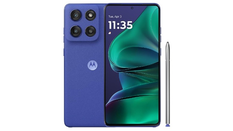 A product render of the Moto G Stylus showing the phone and its dedicated stylus