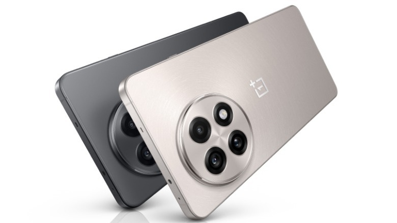 A product render of the OnePlus 13R in grey and silver