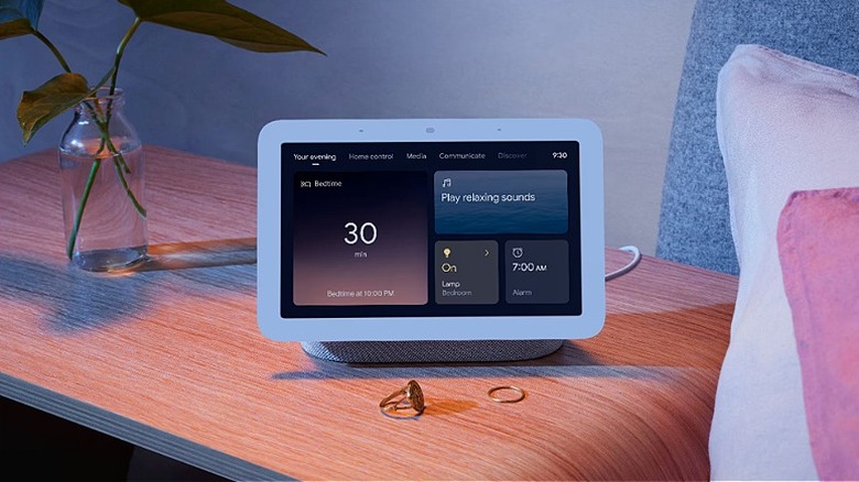 Google Nest Hub placed on a bedside table