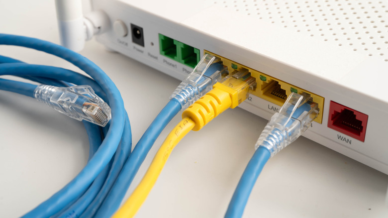 Cables connected to a wireless router