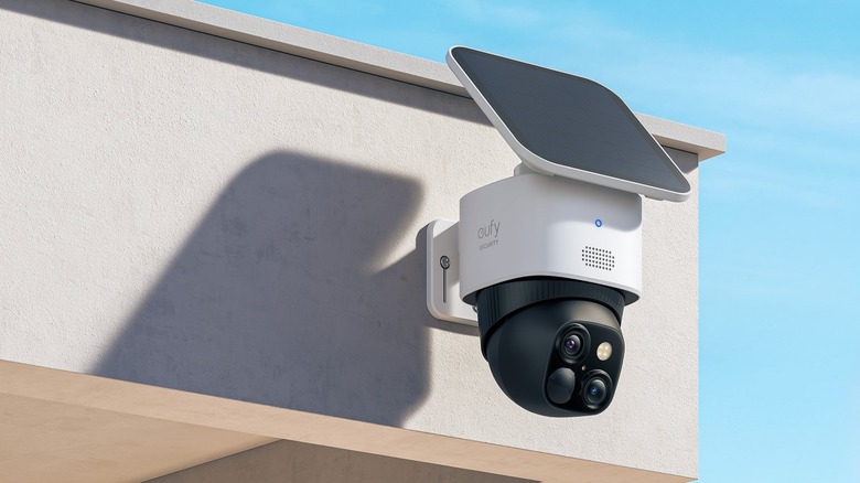 The Eufy SoloCam S340 mounted to the outside of a home