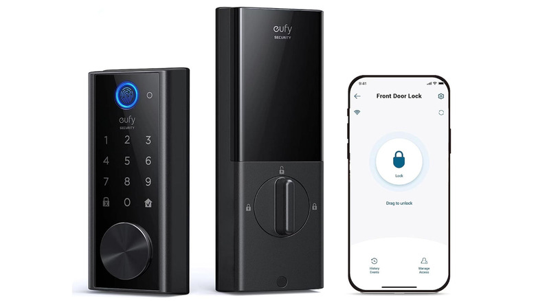 The Eufy Smart Lock Touch S230 kit against a white background