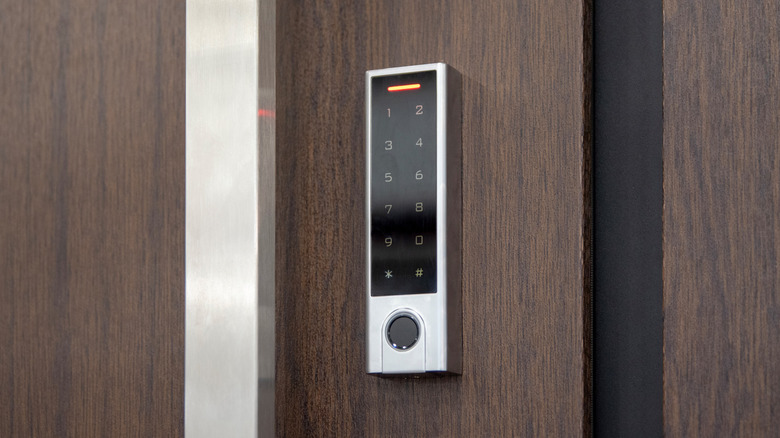 A smart lock mounted on a door