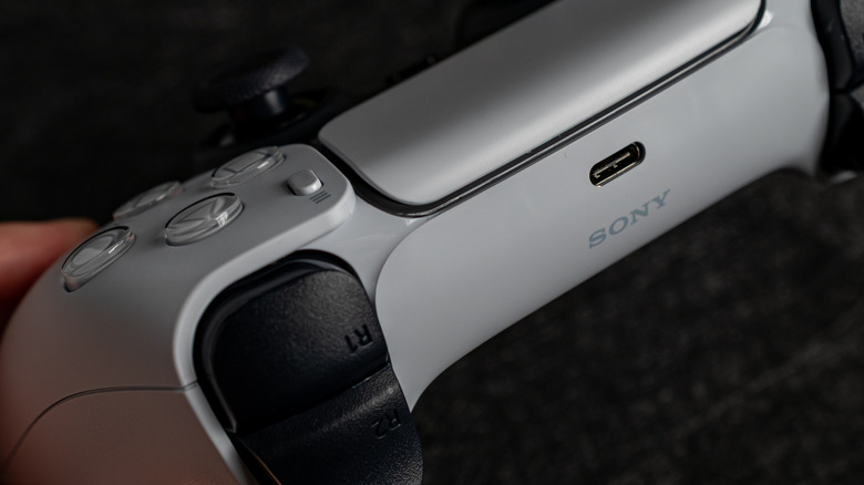 A closeup shot of a Sony DualSense controller.