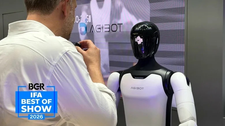 Man interacting with Agibot's robot