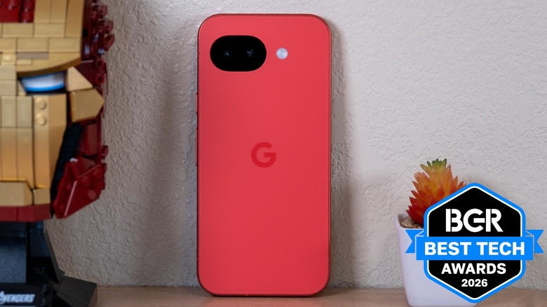 Google Pixel 10a sitting on a desk.