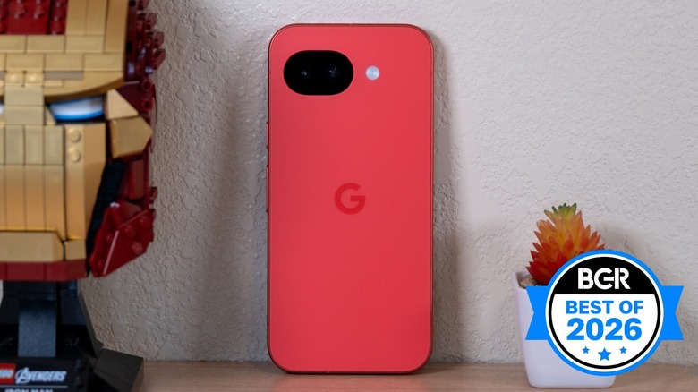 Google Pixel 10a sitting on a desk.