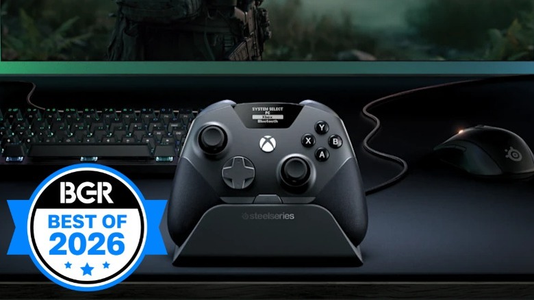 The SteelSeries Aeon Pro controller on a PC desk with mouse and keyboard