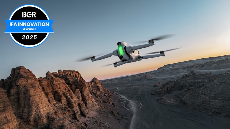 Antigravity A1 drone flying above a canyon