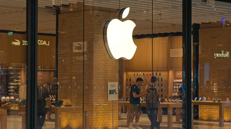 The Apple logo at an Apple retail store location.