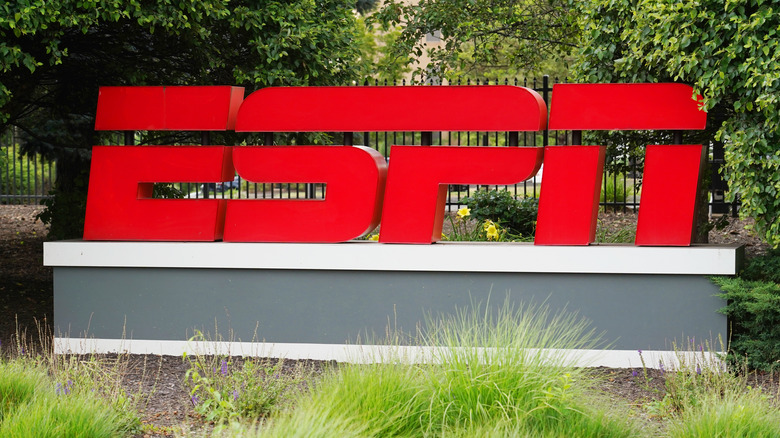 A sign at the entrance of the headquarters of ESPN