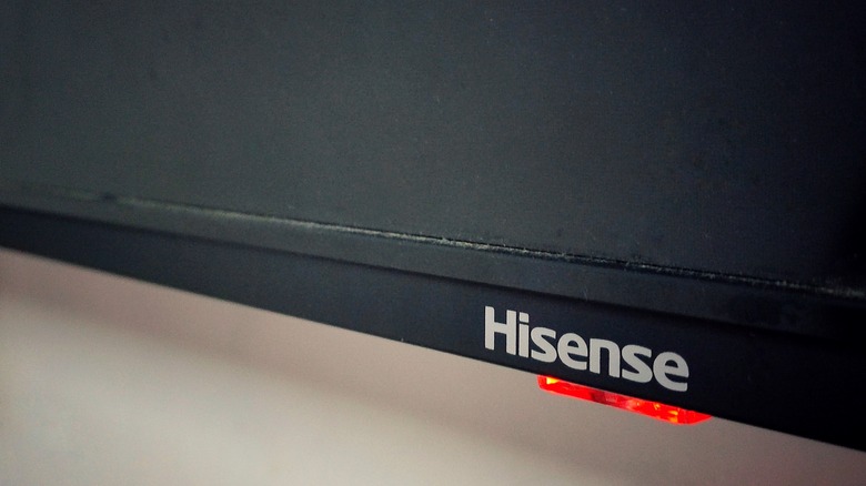 a red light on the front of a Hisense TV