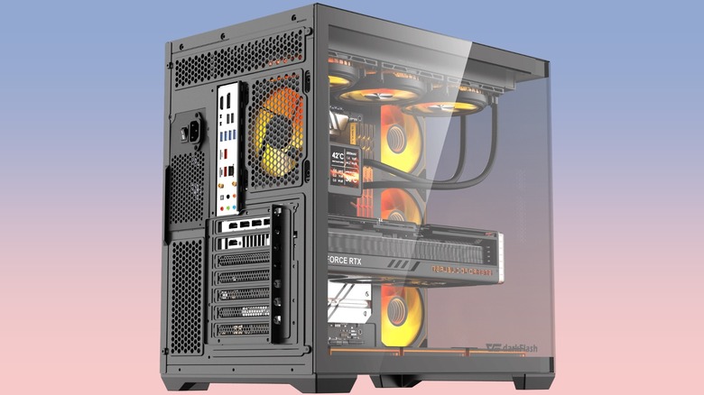 The darkFlash C280 E-ATX PC Case against a gradient background