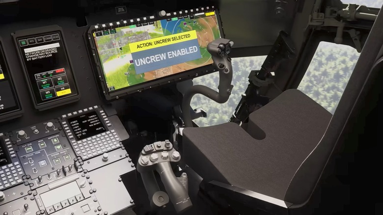 CGI video of CH-47F Block II Chinook helicopter flying autonomusly via uncrew mode